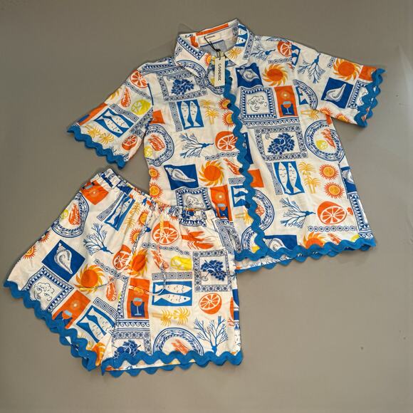 Commense Set | Summer Blue and White Top and Shorts - Picture 3 of 8